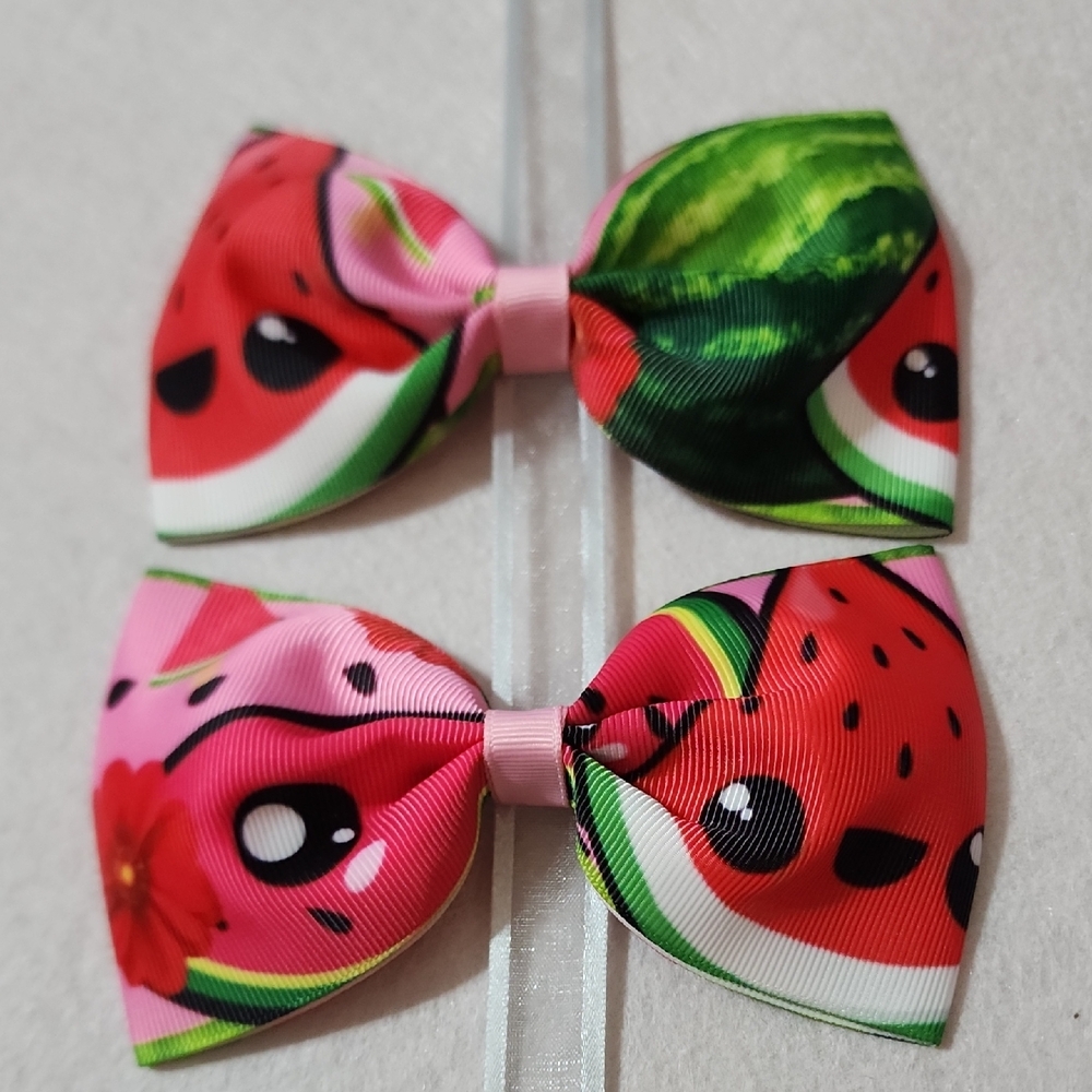 Watermelon Print Hair Bows for Kids. 2 Pairs Available (10.00 Per Pair)